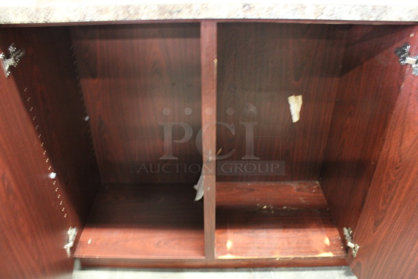 Wood and Stone Pattern Counter w/ Trash Deposit Hole and 3 Doors. 67x21x48 - Image 4 of 5