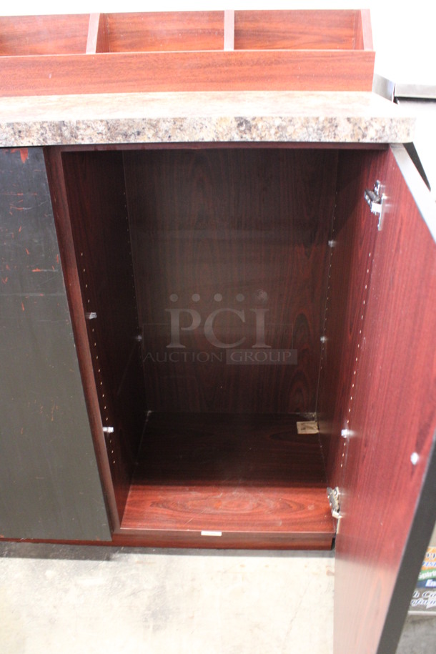 Wood and Stone Pattern Counter w/ Trash Deposit Hole and 3 Doors. 67x21x48 - Image 5 of 5