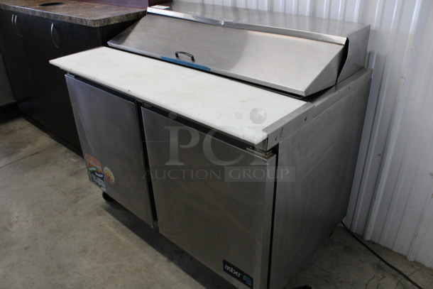 Asber Model APTS-48-12 Stainless Steel Commercial Sandwich Salad Prep Table Bain Marie Mega Top w/ Cutting Board on Commercial Casters. 115 Volts, 1 Phase. 48x32x43. Tested and Working! - Image 2 of 8