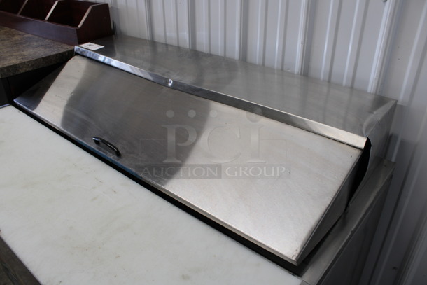 Asber Model APTS-48-12 Stainless Steel Commercial Sandwich Salad Prep Table Bain Marie Mega Top w/ Cutting Board on Commercial Casters. 115 Volts, 1 Phase. 48x32x43. Tested and Working! - Image 3 of 8