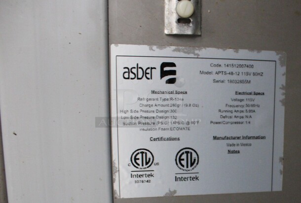 Asber Model APTS-48-12 Stainless Steel Commercial Sandwich Salad Prep Table Bain Marie Mega Top w/ Cutting Board on Commercial Casters. 115 Volts, 1 Phase. 48x32x43. Tested and Working! - Image 8 of 8