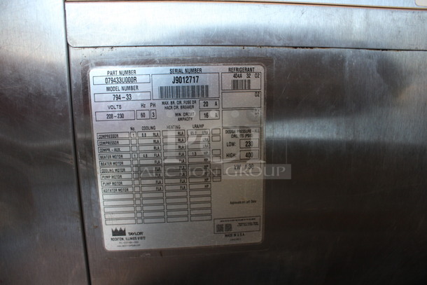 Taylor Model 794-33 Stainless Steel Commercial Floor Style Water Cooled 2 Flavor w/ Twist Soft Serve Ice Cream Machine on Commercial Casters. 208-230 Volts, 3 Phase. 20x34x59 - Image 7 of 7