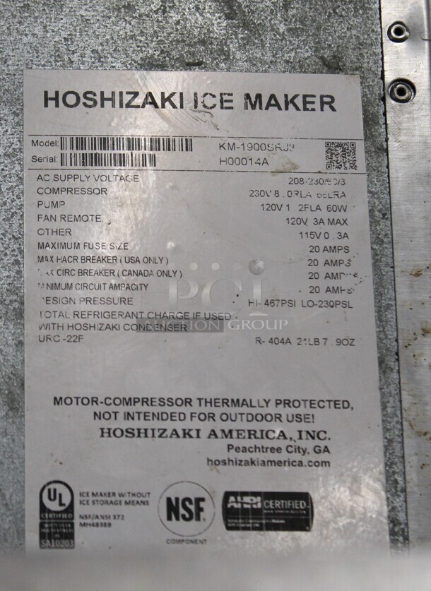 Hoshizaki Model KM-1900SRJ3 Stainless Steel Commercial Ice Machine Head on Hoshizaki Model B-1500SS Stainless Steel Commercial Ice Bin. 208/230 Volts, 3 Phase. 60x43x98.5 - Image 8 of 8