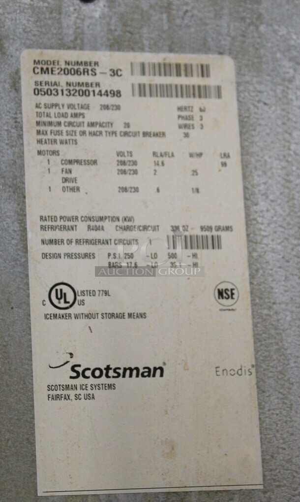 Scotsman Model CME2006RS-3C Stainless Steel Commercial Ice Machine Head on Follett Stainless Steel Commercial Ice Bin. 208/230 Volts, 3 Phase. 60x42x89 - Image 7 of 7