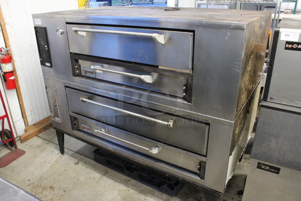 2 Marsal & Sons Model SD660 Stainless Steel Commercial Natural Gas Powered Single Deck Pizza Ovens on Metal Legs. Top Door Does Not Stay Closed. Comes w/ Cooking Stones! 80x48x66. 2 Times Your Bid!