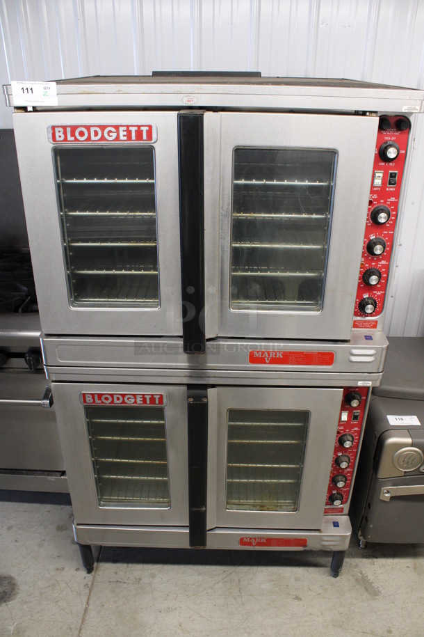 2 Blodgett Mark V Stainless Steel Commercial Electric Powered Full Size Convection Ovens w/ View Through Doors, Metal Oven Racks and Thermostatic Controls. 208-220 Volts. 38x37x65. 2 Times Your Bid! - Image 1 of 9