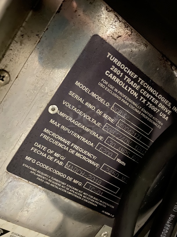 2018 Turbochef Model NGO Metal Commercial Countertop Rapid Cook Oven. 208/240 Volts, 1 Phase. 16x28x25 - Image 6 of 6