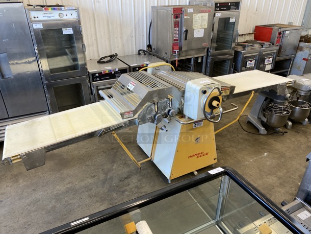 Rondo Seewer Model SSO 68 C Stainless Steel Commercial Floor Style Reversible Dough Sheeter w/ Cutting Station. 220 Volts, 3 Phase. Folded: 76x48x91. Open: 123x48x48