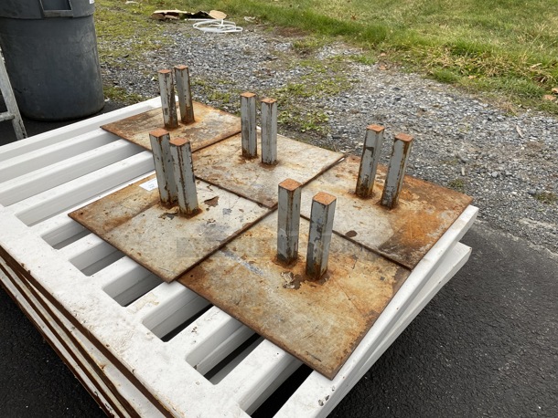 ALL ONE MONEY! Lot of 6 White Cast Iron Fence Pieces and 7 Metal Stands. 57x2x43, 16x16x8, 8x16x8 - Image 8 of 8