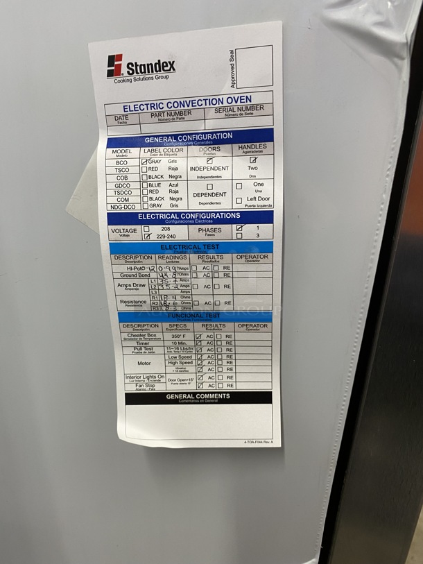 BRAND NEW! 2019 Baker's Pride Model BCO-E1 ENERGY STAR Stainless Steel Commercial Electric Powered Full Size Convection Oven w/ View Through Doors, Metal Oven Racks and Thermostatic Controls on Metal Legs. 240 Volts, 1 Phase. 38x39x55.5 - Image 10 of 12