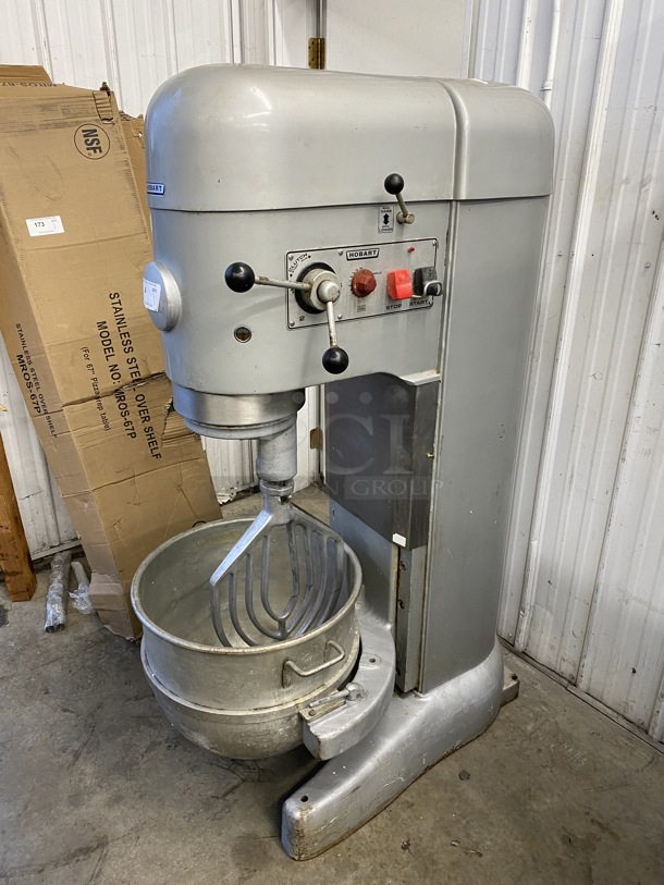 Hobart Model M-802 Metal Commercial Floor Style 80 Quart Planetary Mixer w/ Stainless Steel Mixing Bowl and Paddle Attachment. 200 Volts, 3 Phase. 28x45x65 - Image 9 of 10