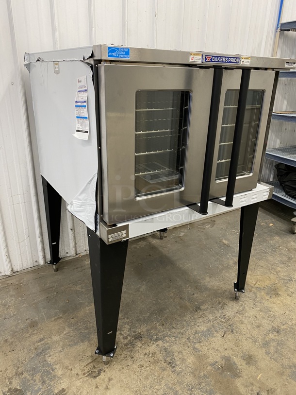 BRAND NEW! 2019 Baker's Pride Model BCO-E1 ENERGY STAR Stainless Steel Commercial Electric Powered Full Size Convection Oven w/ View Through Doors, Metal Oven Racks and Thermostatic Controls on Metal Legs. 240 Volts, 1 Phase. 38x39x55.5 - Image 5 of 12