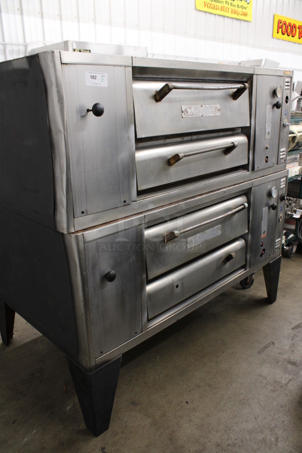 2 Bari Model MS54 Stainless Steel Commercial Natural Gas Powered Single Deck Pizza Ovens on Metal Legs. 80,000 BTU. 72x43.5x69. 2 Times Your Bid!