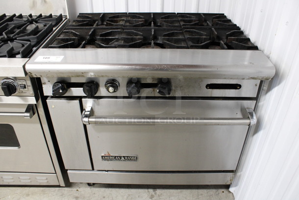 American Range Stainless Steel Commercial Natural Gas Powered 6 Burner Range w/ Oven. 36x32x37