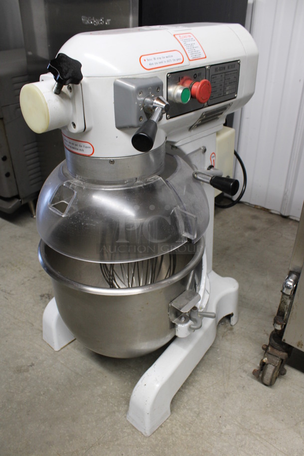 2019 Model HL-B20M Metal Commercial 20 Quart Planetary Mixer w/ Stainless Steel Mixing Bowl, Whisk Attachment and Clear Bowl Guard. 110 Volts, 1 Phase. 16x21x31. Cannot Test - Unit Trips Breaker