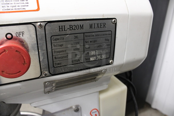2019 Model HL-B20M Metal Commercial 20 Quart Planetary Mixer w/ Stainless Steel Mixing Bowl, Whisk Attachment and Clear Bowl Guard. 110 Volts, 1 Phase. 16x21x31. Cannot Test - Unit Trips Breaker - Image 3 of 6