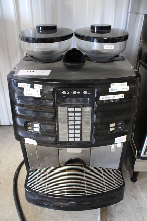 Schaerer Model SCA1 Coffee Art Plus Automatic Coffee Espresso Machine w/ 2 Hopper Bean Grinders and Steam Wand. 240 Volts, 1 Phase. 17x21x28