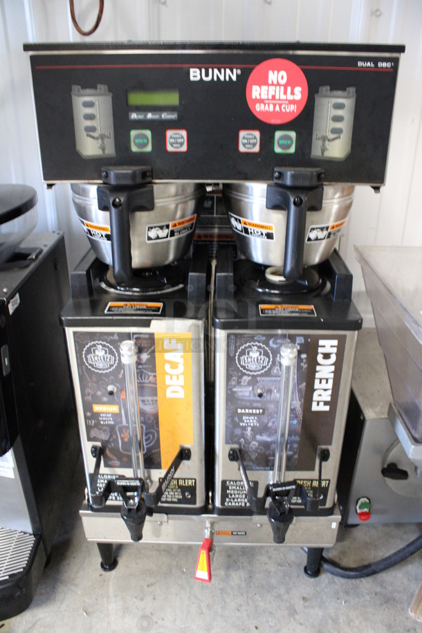 2017 Bunn Model DUAL SH DBC Stainless Steel Commercial Countertop Dual Coffee Machine w/ Hot Water Dispenser, 2 Stainless Steel Brew Baskets and 2 Bunn Model SH SERVER Satellite Servers. 120/208-240 Volts, 1 Phase. 18x24x36. Tested and Working! - Image 2 of 6
