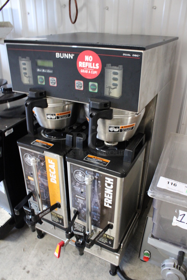 2017 Bunn Model DUAL SH DBC Stainless Steel Commercial Countertop Dual Coffee Machine w/ Hot Water Dispenser, 2 Stainless Steel Brew Baskets and 2 Bunn Model SH SERVER Satellite Servers. 120/208-240 Volts, 1 Phase. 18x24x36. Tested and Working! - Image 3 of 6