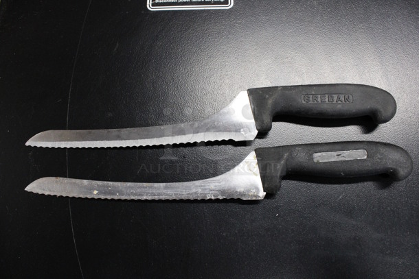 2 Sharpened Stainless Steel Serrated Knives. Includes 13.5