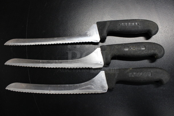 3 Sharpened Stainless Steel Serrated Knives. Includes 14