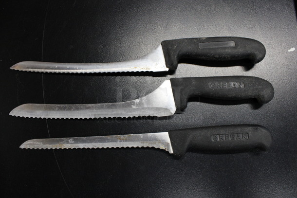 3 Sharpened Stainless Steel Serrated Knives. Includes 14