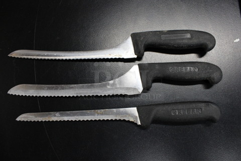 3 Sharpened Stainless Steel Serrated Knives. Includes 14". 3 Times Your Bid!