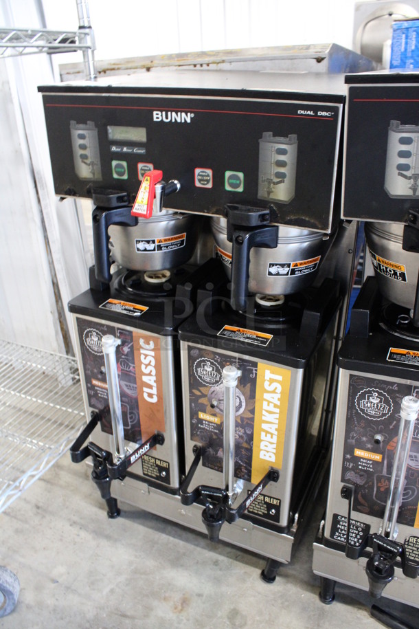 2011 Bunn Model DUAL SH DBC Stainless Steel Commercial Countertop Dual Coffee Machine w/ Hot Water Dispenser, 2 Stainless Steel Brew Baskets and 2 Bunn Model SH SERVER Satellite Servers. 120/208-240 Volts, 1 Phase. 18x24x36. Tested and Working! - Image 2 of 6