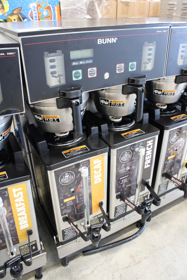 2012 Bunn Model DUAL SH DBC Stainless Steel Commercial Countertop Dual Coffee Machine w/ 2 Stainless Steel Brew Baskets and 2 Bunn Model SH SERVER Satellite Servers. 120/208-240 Volts, 1 Phase. 18x24x36. Tested and Working! - Image 2 of 6