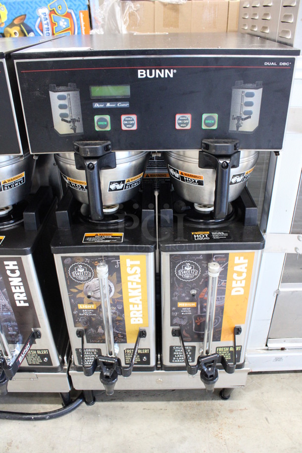 2012 Bunn Model DUAL SH DBC Stainless Steel Commercial Countertop Dual Coffee Machine w/ 2 Stainless Steel Brew Baskets and 2 Bunn Model SH SERVER Satellite Servers. 120/208-240 Volts, 1 Phase. 18x24x36. Tested and Working! - Image 1 of 6