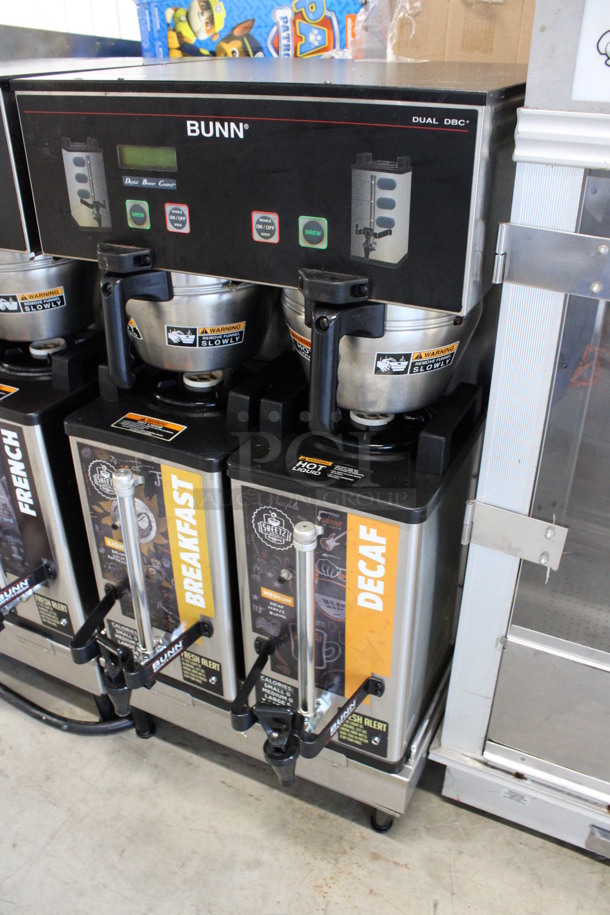 2012 Bunn Model DUAL SH DBC Stainless Steel Commercial Countertop Dual Coffee Machine w/ 2 Stainless Steel Brew Baskets and 2 Bunn Model SH SERVER Satellite Servers. 120/208-240 Volts, 1 Phase. 18x24x36. Tested and Working! - Image 2 of 6