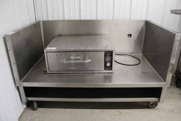 Stainless Steel Commercial Equipment Stand w/ Side and Back Splash Guards and Under Shelf on Commercial Casters. 61.5x33x36