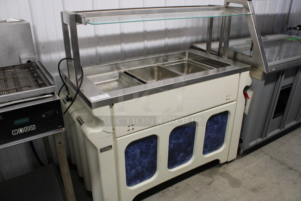 Gallery Metal Commercial Floor Style Refrigerated Buffet Station w/ Glass Sneeze Guard and 3 Full Size Drop In Bins on Commercial Casters. 56x28x53. Tested and Working! - Image 2 of 6