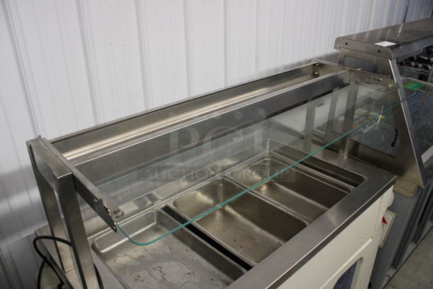 Gallery Metal Commercial Floor Style Refrigerated Buffet Station w/ Glass Sneeze Guard and 3 Full Size Drop In Bins on Commercial Casters. 56x28x53. Tested and Working! - Image 3 of 6