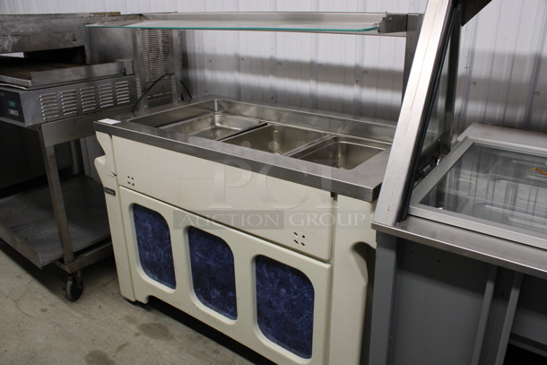 Gallery Metal Commercial Floor Style Refrigerated Buffet Station w/ Glass Sneeze Guard and 3 Full Size Drop In Bins on Commercial Casters. 56x28x53. Tested and Working! - Image 5 of 6