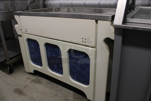 Gallery Metal Commercial Floor Style Refrigerated Buffet Station w/ Glass Sneeze Guard and 3 Full Size Drop In Bins on Commercial Casters. 56x28x53. Tested and Working! - Image 6 of 6