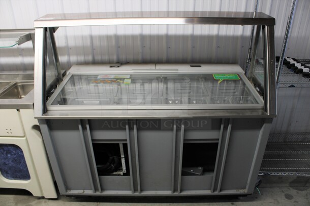 Duke Model SWD600-60FL M Stainless Steel Commercial Sandwich Make Line Prep Line w/ Lowering Sneeze Guard and Various Poly Drop In Bins and Lids. 120 Volts, 1 Phase. 60x34x57 - Image 1 of 6