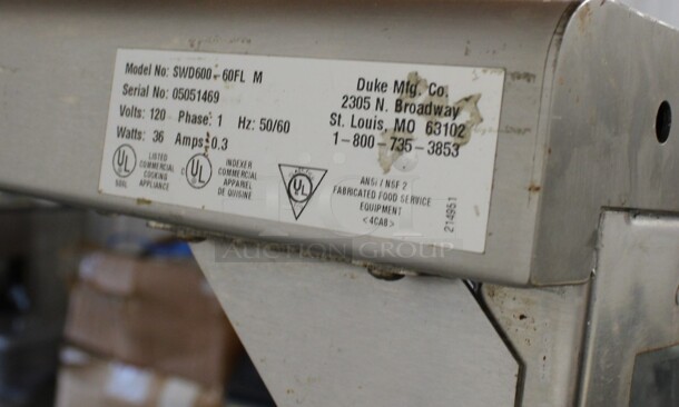 Duke Model SWD600-60FL M Stainless Steel Commercial Sandwich Make Line Prep Line w/ Lowering Sneeze Guard and Various Poly Drop In Bins and Lids. 120 Volts, 1 Phase. 60x34x57 - Image 5 of 6