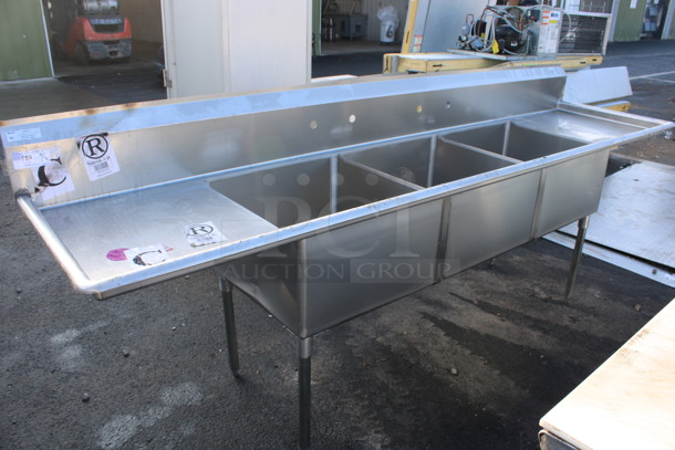 BRAND NEW SCRATCH AND DENT! Mix Rite Model MRSA-3-D Stainless Steel Commercial 3 Bay Sink w/ Dual Drainboards. 120x30x45. Bays 24x24x14. Drainboards 22x25x1