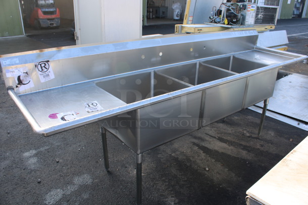 BRAND NEW SCRATCH AND DENT! Mix Rite Model MRSA-3-D Stainless Steel Commercial 3 Bay Sink w/ Dual Drainboards. 120x30x45. Bays 24x24x14. Drainboards 22x25x1 - Image 1 of 5