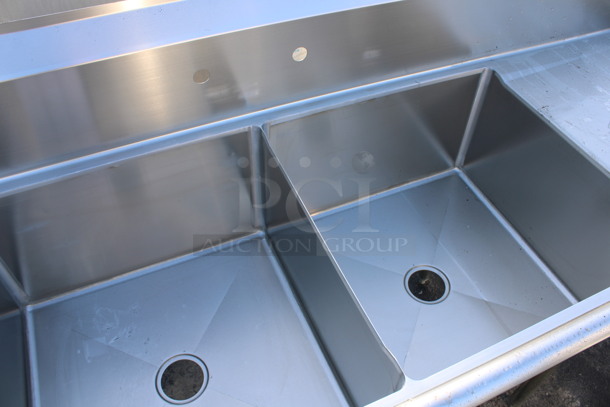 BRAND NEW SCRATCH AND DENT! Mix Rite Model MRSA-3-D Stainless Steel Commercial 3 Bay Sink w/ Dual Drainboards. 120x30x45. Bays 24x24x14. Drainboards 22x25x1 - Image 4 of 5