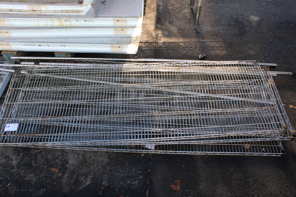 ALL ONE MONEY! Lot of 4 Chrome Finish Metro Style Shelves and 4 Poles! 72x24x1.5, 87" - Image 1 of 3