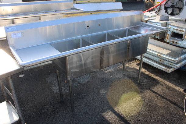 BRAND NEW SCRATCH AND DENT! Mix Rite Model MRSA-3-D Stainless Steel Commercial 3 Bay Sink w/ Dual Drainboards. Comes w/ Legs and Drains. 90x24x45. Bays 18x18x11. Drainboards 16x20x2