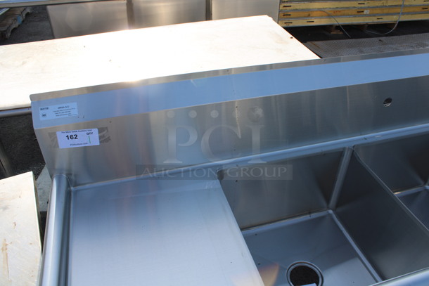 BRAND NEW SCRATCH AND DENT! Mix Rite Model MRSA-3-D Stainless Steel Commercial 3 Bay Sink w/ Dual Drainboards. Comes w/ Legs and Drains. 90x24x45. Bays 18x18x11. Drainboards 16x20x2 - Image 2 of 6