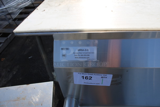 BRAND NEW SCRATCH AND DENT! Mix Rite Model MRSA-3-D Stainless Steel Commercial 3 Bay Sink w/ Dual Drainboards. Comes w/ Legs and Drains. 90x24x45. Bays 18x18x11. Drainboards 16x20x2 - Image 3 of 6
