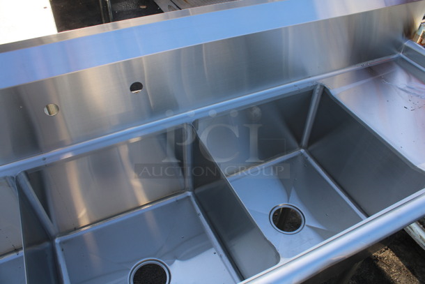 BRAND NEW SCRATCH AND DENT! Mix Rite Model MRSA-3-D Stainless Steel Commercial 3 Bay Sink w/ Dual Drainboards. Comes w/ Legs and Drains. 90x24x45. Bays 18x18x11. Drainboards 16x20x2 - Image 4 of 6