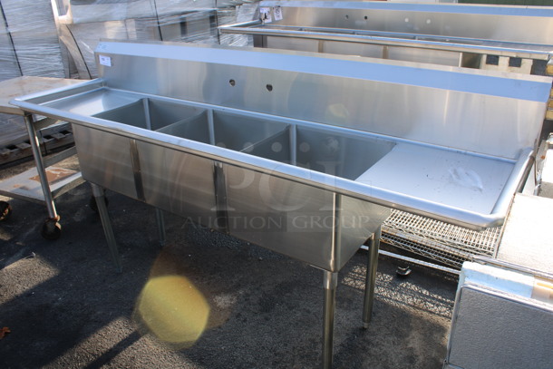 BRAND NEW SCRATCH AND DENT! Mix Rite Model MRSA-3-D Stainless Steel Commercial 3 Bay Sink w/ Dual Drainboards. Comes w/ Legs and Drains. 90x24x45. Bays 18x18x11. Drainboards 16x20x2 - Image 6 of 6