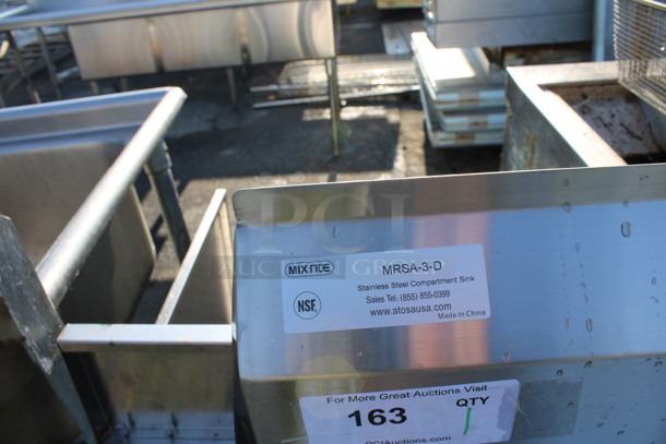 BRAND NEW SCRATCH AND DENT! Mix Rite Model MRSA-3-D Stainless Steel Commercial 3 Bay Sink w/ Dual Drainboards. Comes w/ Legs and Drains. 90x24x45. Bays 18x18x11. Drainboards 16x20x2 - Image 5 of 8