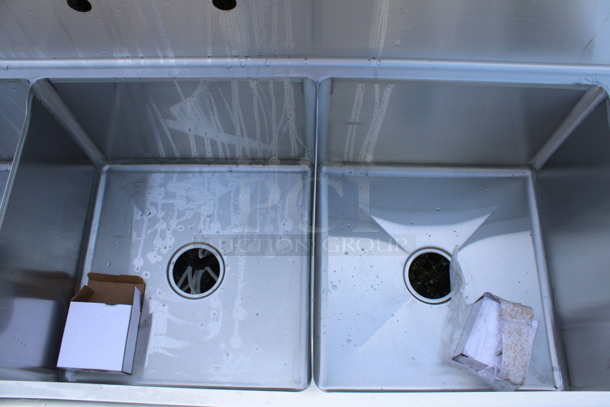 BRAND NEW SCRATCH AND DENT! Mix Rite Model MRSA-3-D Stainless Steel Commercial 3 Bay Sink w/ Dual Drainboards. Comes w/ Legs and Drains. 90x24x45. Bays 18x18x11. Drainboards 16x20x2 - Image 6 of 8
