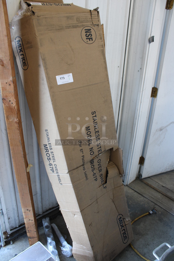 BRAND NEW IN BOX! Mix Rite Model MROS-67P Stainless Steel 2 Tier Over Shelf For 67" Pizza Prep Table. Stock Picture Used For Gallery - Image 6 of 6